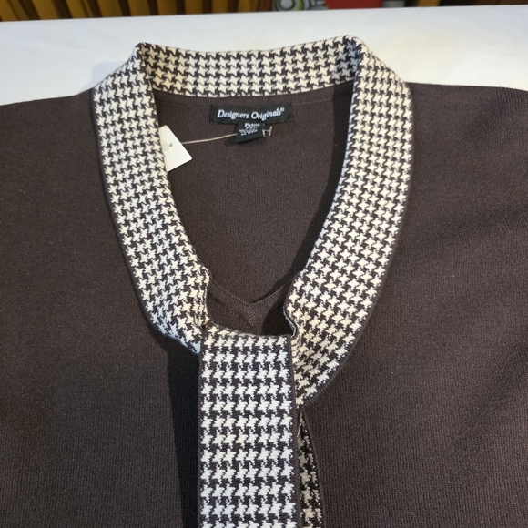 Designers Originals Chocolate Brown Sweater with Houndstooth Collar NWT PXL - Picture 6 of 11